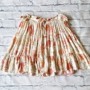 SO Junior's Off-White Boho Floral Print Tiered Mini Skirt